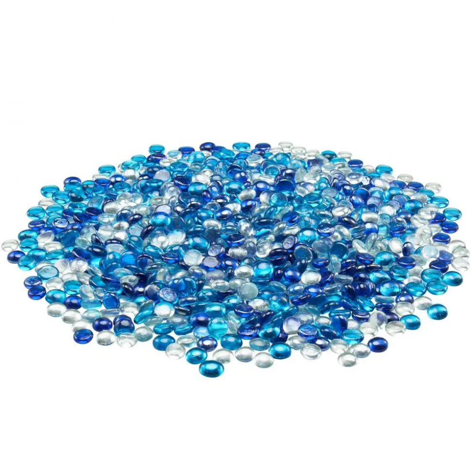 VEVOR Fire Glass, 10LBS / 4.5KG Smokeless & Fireplace Rocks, 3/4-Inch / 19.05 mm Reflective Firepit Glass Beads, High Luster Stone Landscaping for Fire Pit Table, Cobalt Blue + Caribbean Blue + Clear