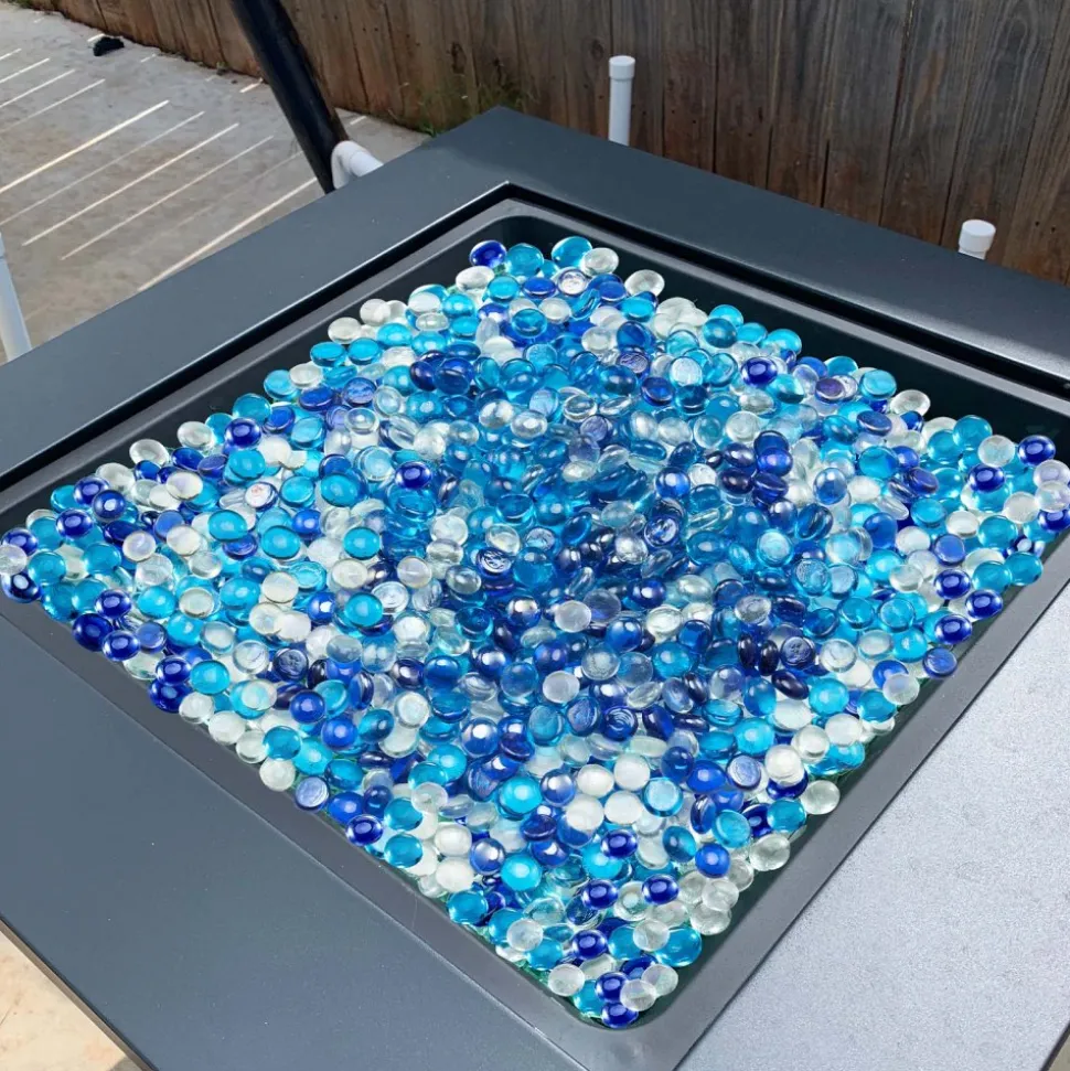 VEVOR Fire Glass, 10LBS / 4.5KG Smokeless & Fireplace Rocks, 3/4-Inch / 19.05 mm Reflective Firepit Glass Beads, High Luster Stone Landscaping for Fire Pit Table, Cobalt Blue + Caribbean Blue + Clear