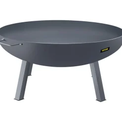 VEVOR Fire Pit Bowl, 34-Inch Diameter Round Carbon Steel Fire Bowl, Wood Burning for Outdoor Patios, Backyards & Camping Uses, with A Drain Hole, Portable Handles and A Firewood Stick, Black
