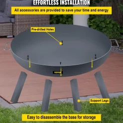 VEVOR Fire Pit Bowl, 34-Inch Diameter Round Carbon Steel Fire Bowl, Wood Burning for Outdoor Patios, Backyards & Camping Uses, with A Drain Hole, Portable Handles and A Firewood Stick, Black