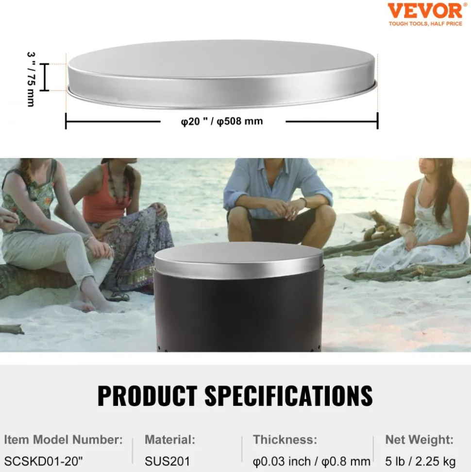 VEVOR Fire Pit Cover Lid, 20" Portable Firepit Spark Screen,Stainless Steel Steel Metal Cover, Easy-Opening Outdoor Wood Burning and Camping Stove Accessory, for Outdoor Patio Fire Pits Backyard