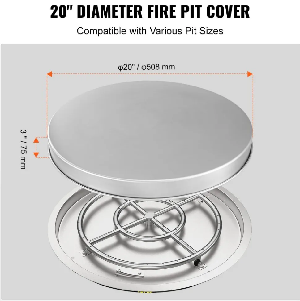 VEVOR Fire Pit Cover Lid, 20" Portable Firepit Spark Screen,Stainless Steel Steel Metal Cover, Easy-Opening Outdoor Wood Burning and Camping Stove Accessory, for Outdoor Patio Fire Pits Backyard