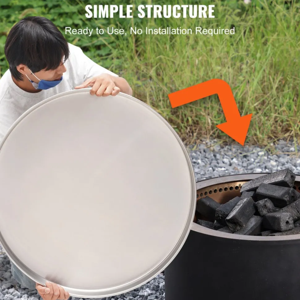 VEVOR Fire Pit Cover Lid, 27" Portable Firepit Spark Screen,Stainless Steel Steel Metal Cover, Easy-Opening Outdoor Wood Burning and Camping Stove Accessory, for Outdoor Patio Fire Pits Backyard