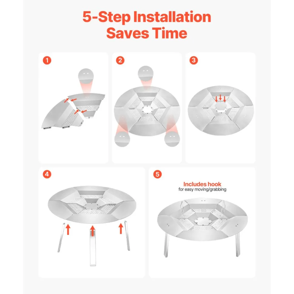 VEVOR Fire Pit Heat Deflector for Solo Stove Yukon, 27 inch Bonfire Round for Wood Burning Fire Pit, 304 Stainless Steel Heat Diffuser, Detachable Burner Cover Camping Accessories