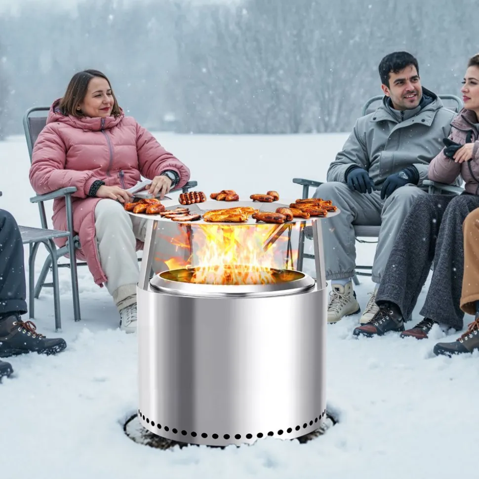 VEVOR Fire Pit Heat Deflector for Solo Stove Yukon, 27 inch Bonfire Round for Wood Burning Fire Pit, 304 Stainless Steel Heat Diffuser, Detachable Burner Cover Camping Accessories