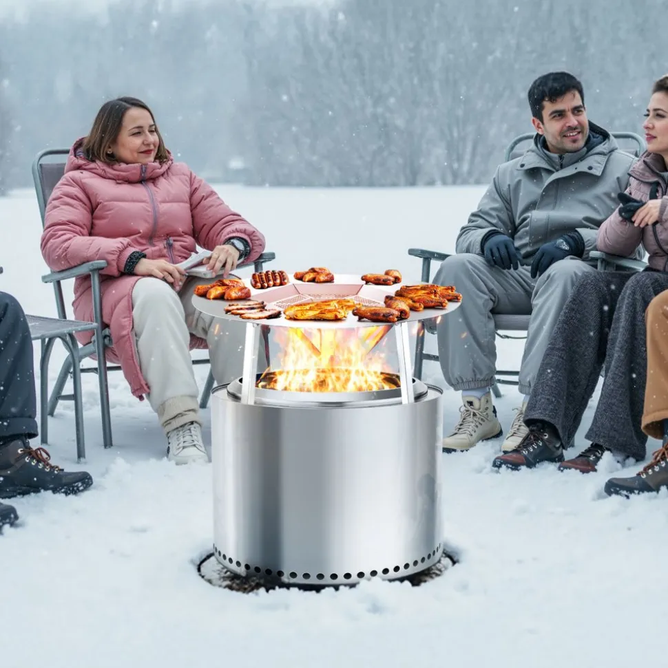 VEVOR Fire Pit Heat Deflector for Solo Stove Yukon, 25 inch Bonfire Round for Wood Burning Fire Pit, 304 Stainless Steel Heat Diffuser, Detachable Burner Cover Camping Accessories