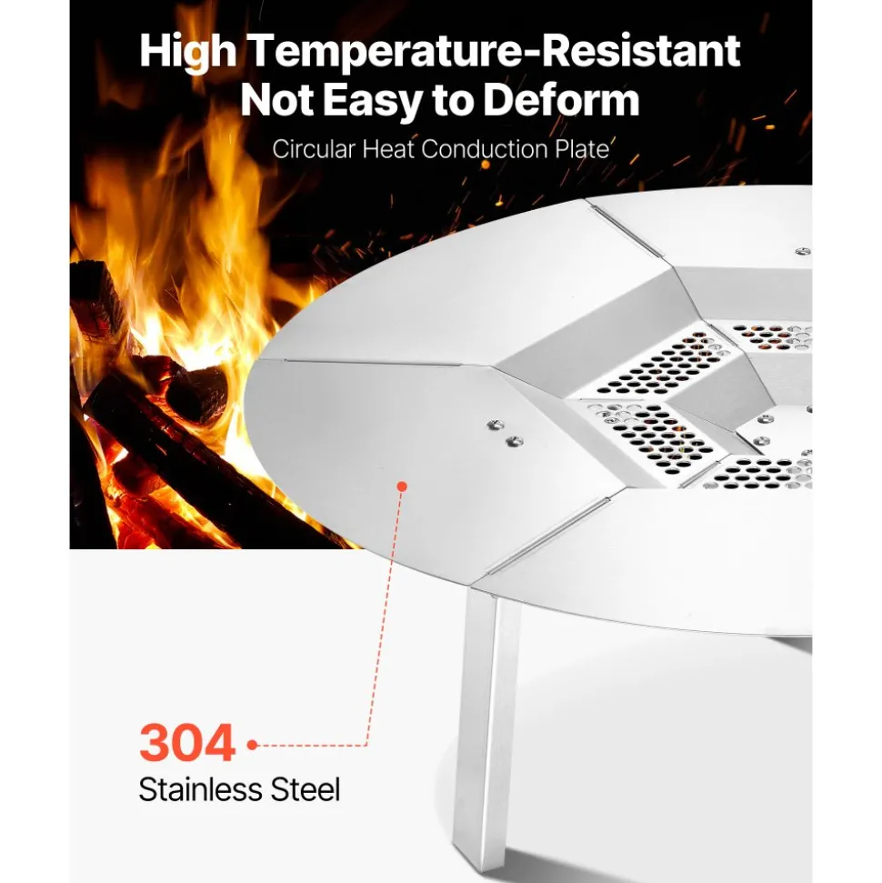 VEVOR Fire Pit Heat Deflector for Solo Stove Yukon, 25 inch Bonfire Round for Wood Burning Fire Pit, 304 Stainless Steel Heat Diffuser, Detachable Burner Cover Camping Accessories