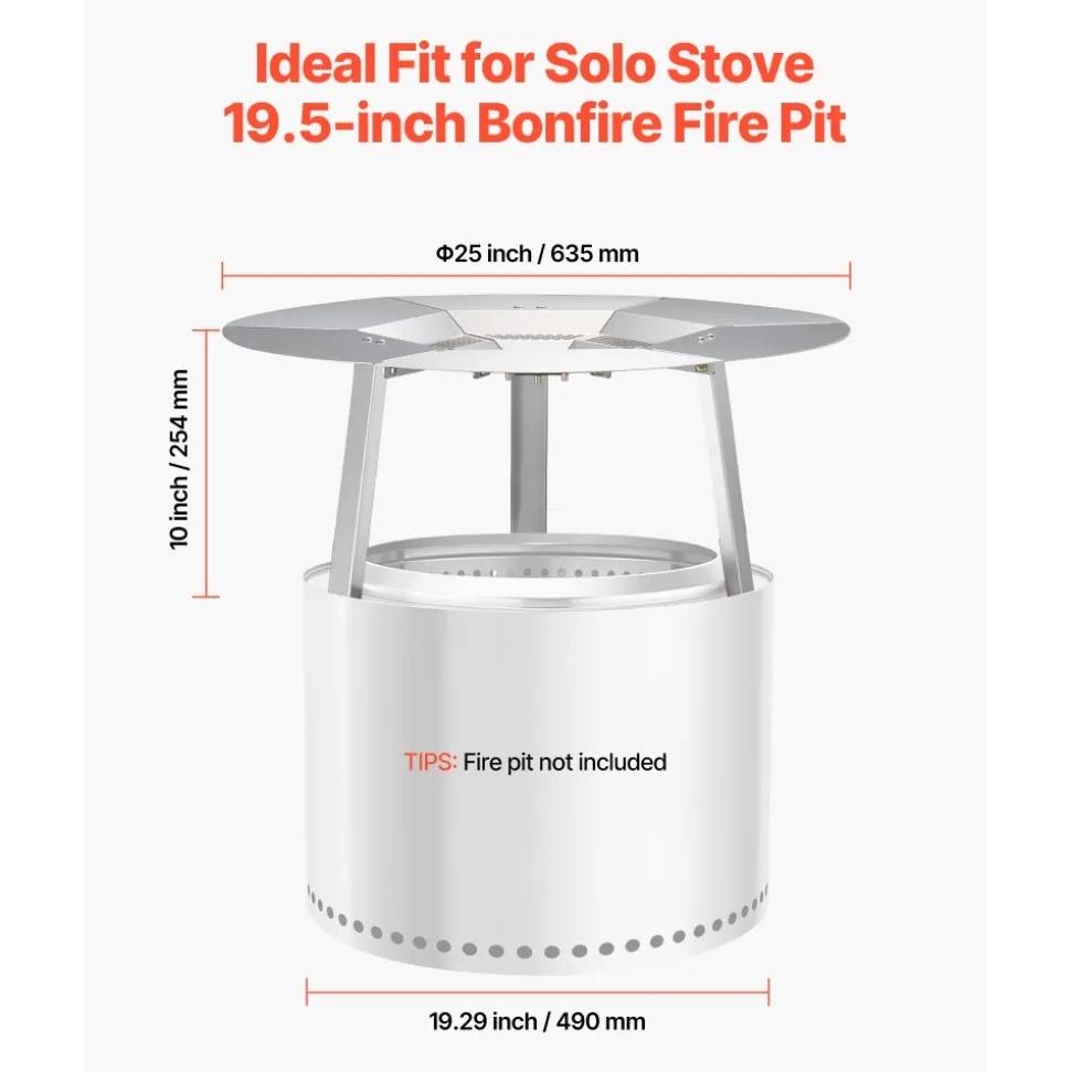 VEVOR Fire Pit Heat Deflector for Solo Stove Yukon, 25 inch Bonfire Round for Wood Burning Fire Pit, 304 Stainless Steel Heat Diffuser, Detachable Burner Cover Camping Accessories