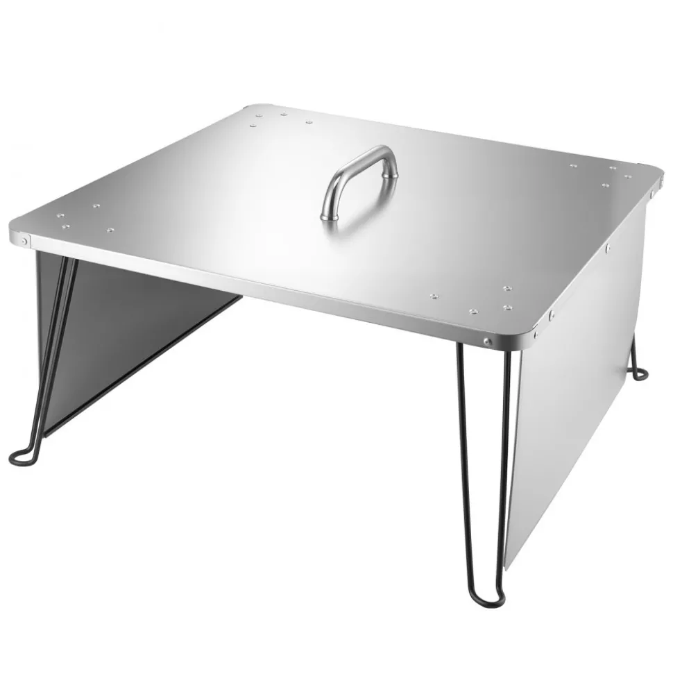 VEVOR Fire Pit Heat Deflector, 25.4x25.4x14.6 inch Square Outdoor Burner Cover, Stainless Steel Bonfire Camping Wood Burning, Push Heat Down and Out with 4 Foldable Legs & Carrying Handle