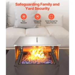 VEVOR Fire Pit Heat Deflector, 25.4x25.4x14.6 inch Square Outdoor Burner Cover, Stainless Steel Bonfire Camping Wood Burning, Push Heat Down and Out with 4 Foldable Legs & Carrying Handle