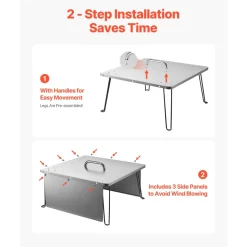 VEVOR Fire Pit Heat Deflector, 25.4x25.4x14.6 inch Square Outdoor Burner Cover, Stainless Steel Bonfire Camping Wood Burning, Push Heat Down and Out with 4 Foldable Legs & Carrying Handle
