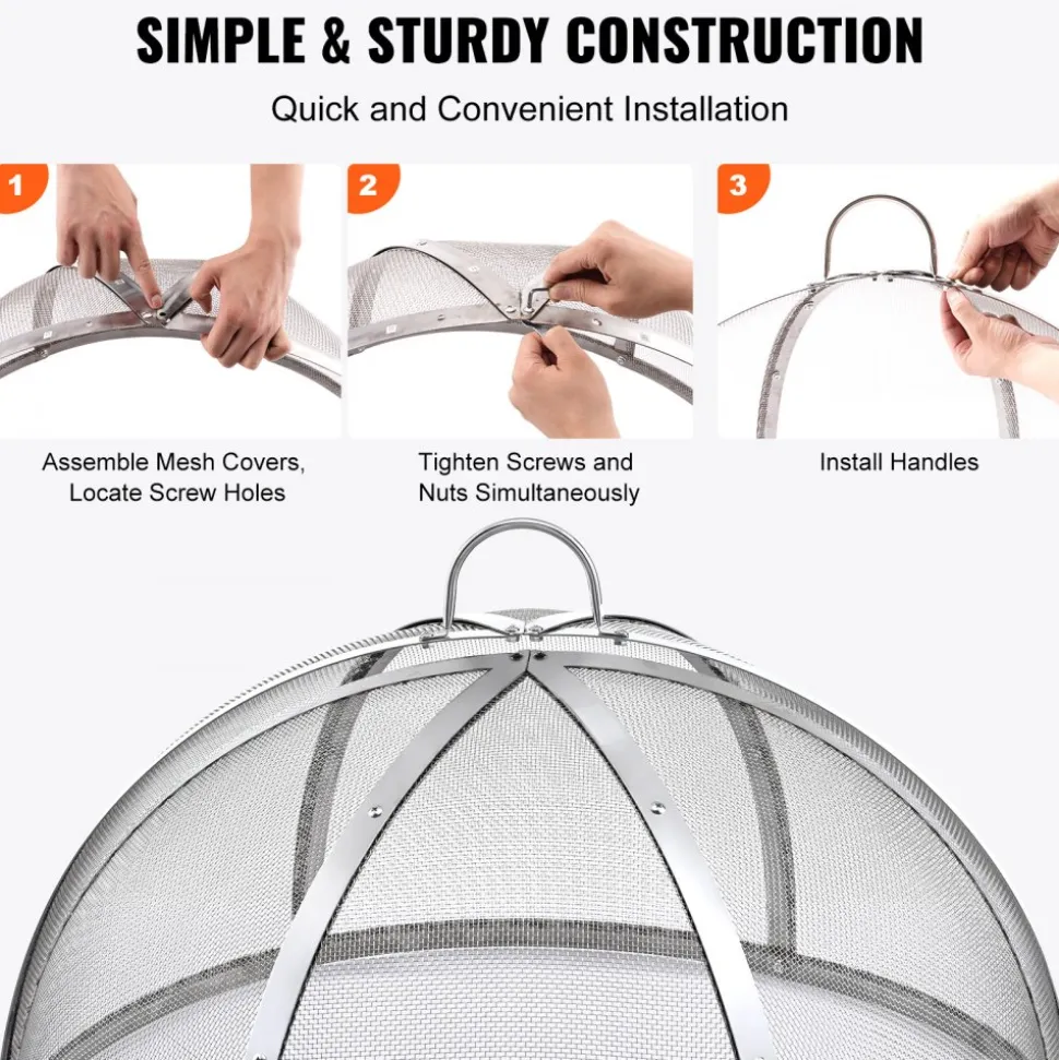 VEVOR Firepit Spark Screen Lid, 30" Diameter, Outdoor Firepit Ring Cover Round Accessories, Fire Pit Metal Cover, Easy-Opening Stainless Steel Fire Ring Covers for Outdoor Patio Fire Pits Backyard