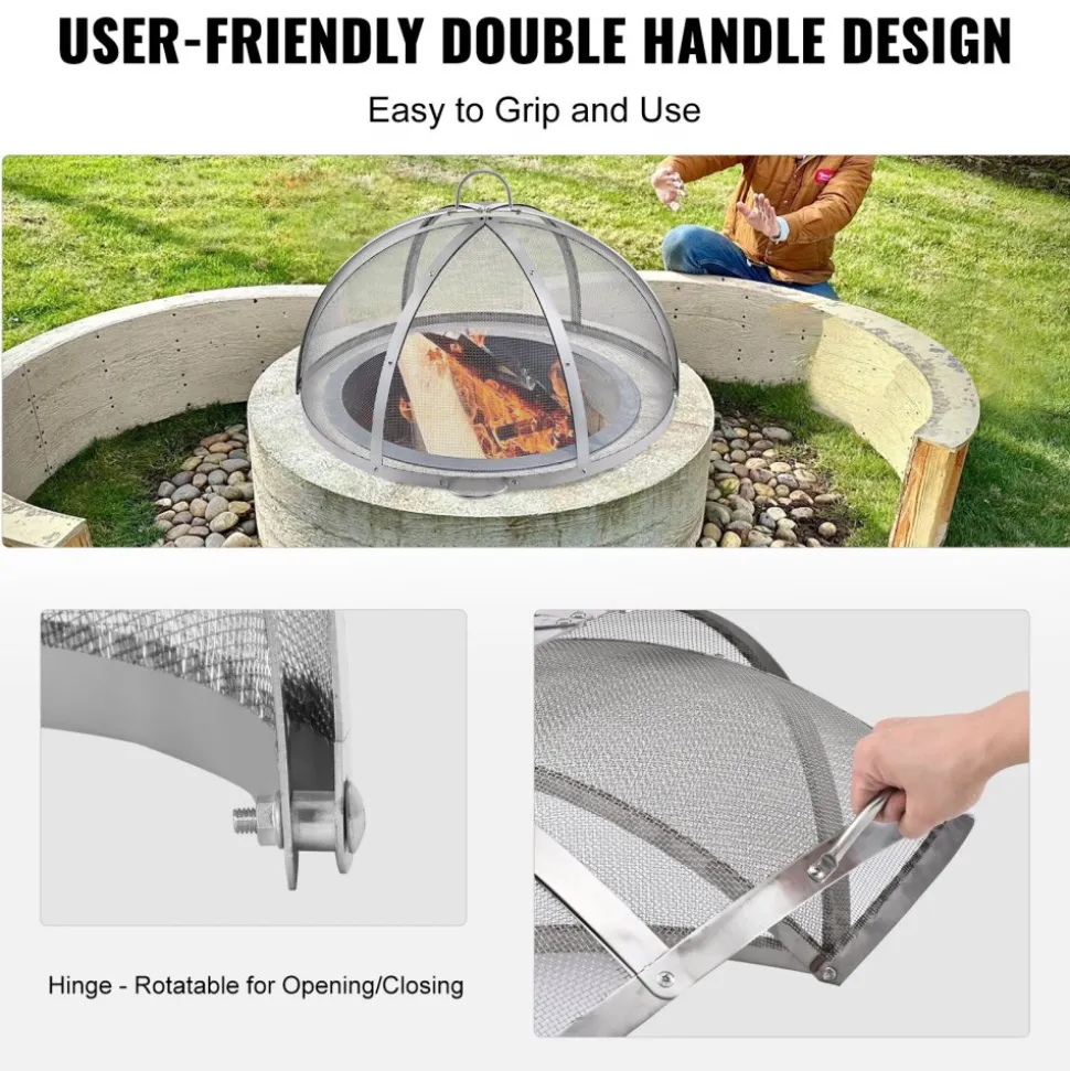 VEVOR Firepit Spark Screen Lid, 30" Diameter, Outdoor Firepit Ring Cover Round Accessories, Fire Pit Metal Cover, Easy-Opening Stainless Steel Fire Ring Covers for Outdoor Patio Fire Pits Backyard