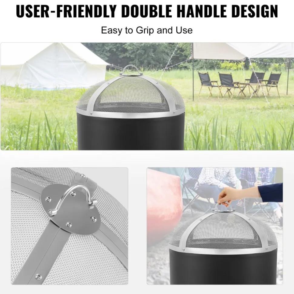 VEVOR Fire Pit Spark Screen Round 27", Reinforced Heavy Duty Steel Metal Cover, Outdoor Firepit Lid, Easy-Opening Top Screen Covers Round with Ring Handle for Outdoor Patio Fire Pits Backyard