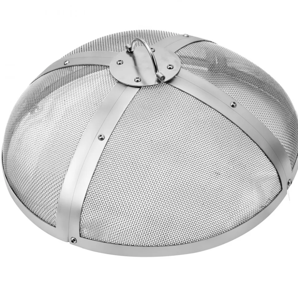 VEVOR Fire Pit Spark Screen Round 27", Reinforced Heavy Duty Steel Metal Cover, Outdoor Firepit Lid, Easy-Opening Top Screen Covers Round with Ring Handle for Outdoor Patio Fire Pits Backyard
