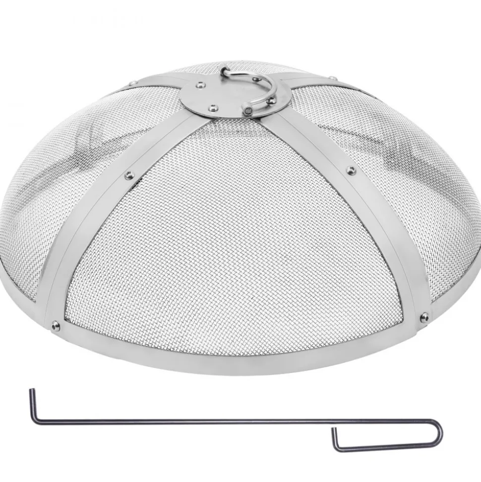 VEVOR Fire Pit Spark Screen Round 27", Reinforced Heavy Duty Steel Metal Cover, Outdoor Firepit Lid, Easy-Opening Top Screen Covers Round with Ring Handle for Outdoor Patio Fire Pits Backyard