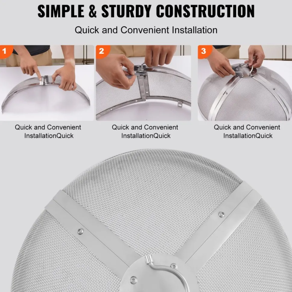 VEVOR Fire Pit Spark Screen Round 27", Reinforced Heavy Duty Steel Metal Cover, Outdoor Firepit Lid, Easy-Opening Top Screen Covers Round with Ring Handle for Outdoor Patio Fire Pits Backyard