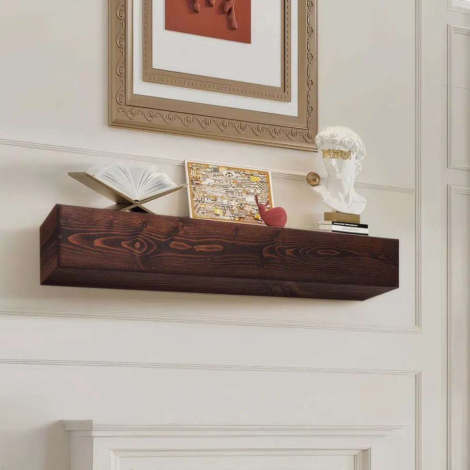 VEVOR Fireplace Mantel, 60" x 8" x 6", 50 lbs Weight Capacity, Natural Wood Mantel for Over Fireplace, Wall Mounted Floating Farmhouse Shelf, Handcrafted Fireplace Mantel for Wall Decor, Rustic Brown