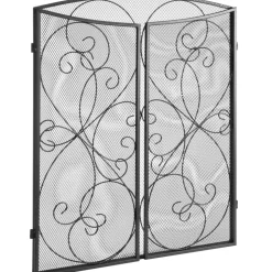 VEVOR Fireplace Screen 3 Panel, Sturdy Iron Mesh Fireplace Screen, 48"(L) x30.2"(H) Spark Guard Cover, No Assembly Required, Free Standing Fireplace Fence Grate for Living Room Home Decor Vintage Blac