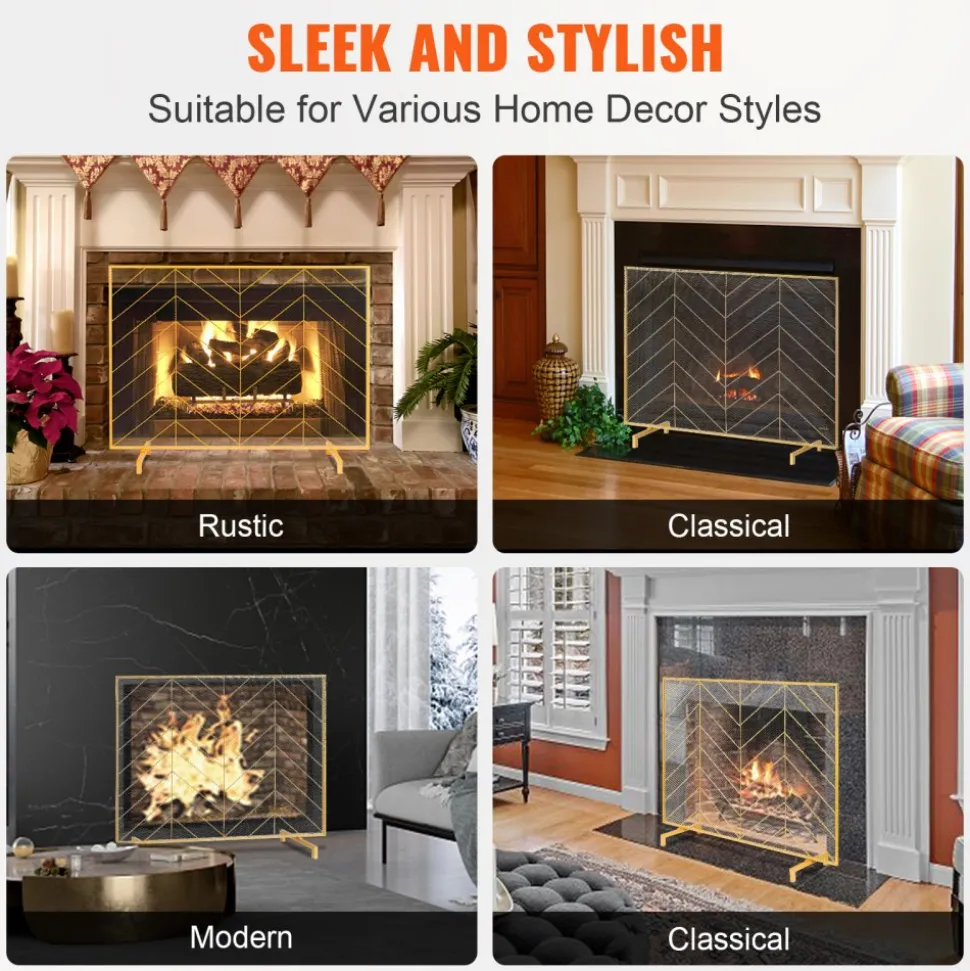 VEVOR Fireplace Screen Single Panel, Sturdy Iron Mesh Fireplace Screen, 38.6"(L) x29.8"(H) Spark Guard Cover, Simple Installation, Free Standing Fire Fence Grate for Living Room Home Decor Modern