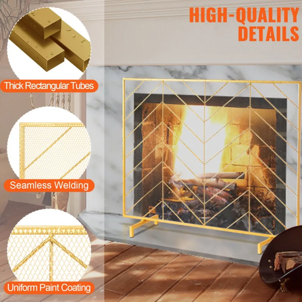 VEVOR Fireplace Screen Single Panel, Sturdy Iron Mesh Fireplace Screen, 38.6"(L) x29.8"(H) Spark Guard Cover, Simple Installation, Free Standing Fire Fence Grate for Living Room Home Decor Modern