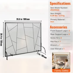 VEVOR Fireplace Screen Single Panel, Sturdy Iron Mesh Fireplace Screen, 35.6"(L) x28.4"(H) Spark Guard Cover, Simple Installation, Free Standing Fire Fence Grate for Living Room Home Decor Modern