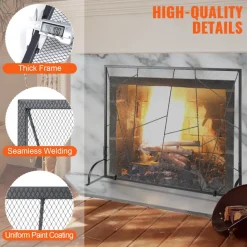VEVOR Fireplace Screen Single Panel, Sturdy Iron Mesh Fireplace Screen, 35.6