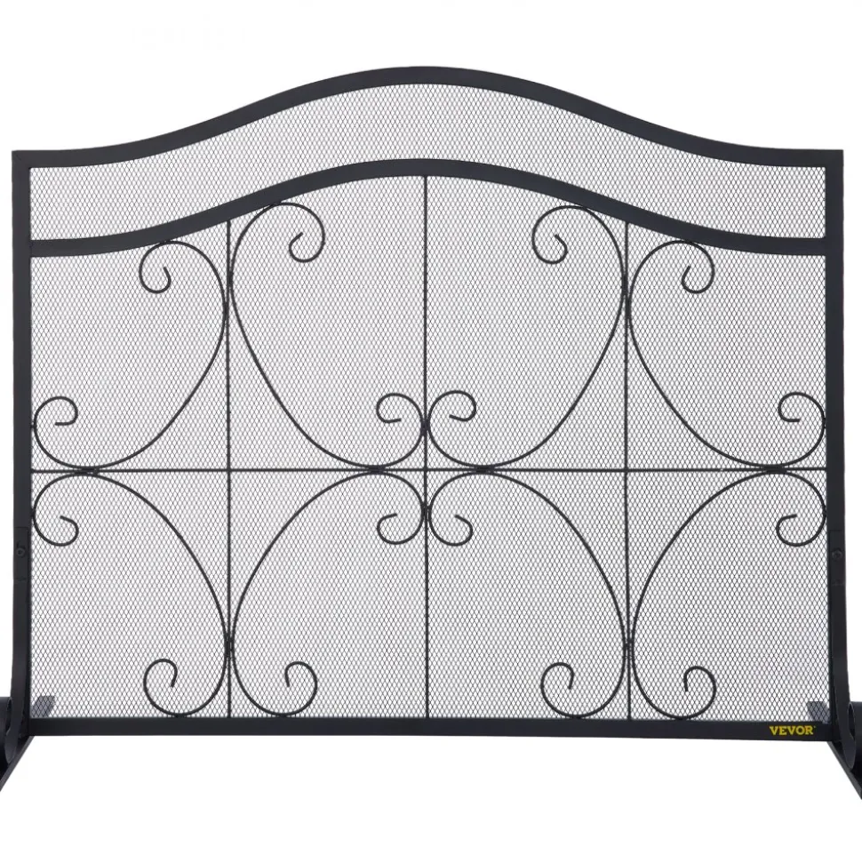 VEVOR Fireplace Screen, 38 x 26.5 Inch,Heavy Duty Iron Freestanding Spark Guard with Support, Metal Mesh Craft, Broom Tong Shovel Poker Included for Fireplace Decoration & Protection, Black