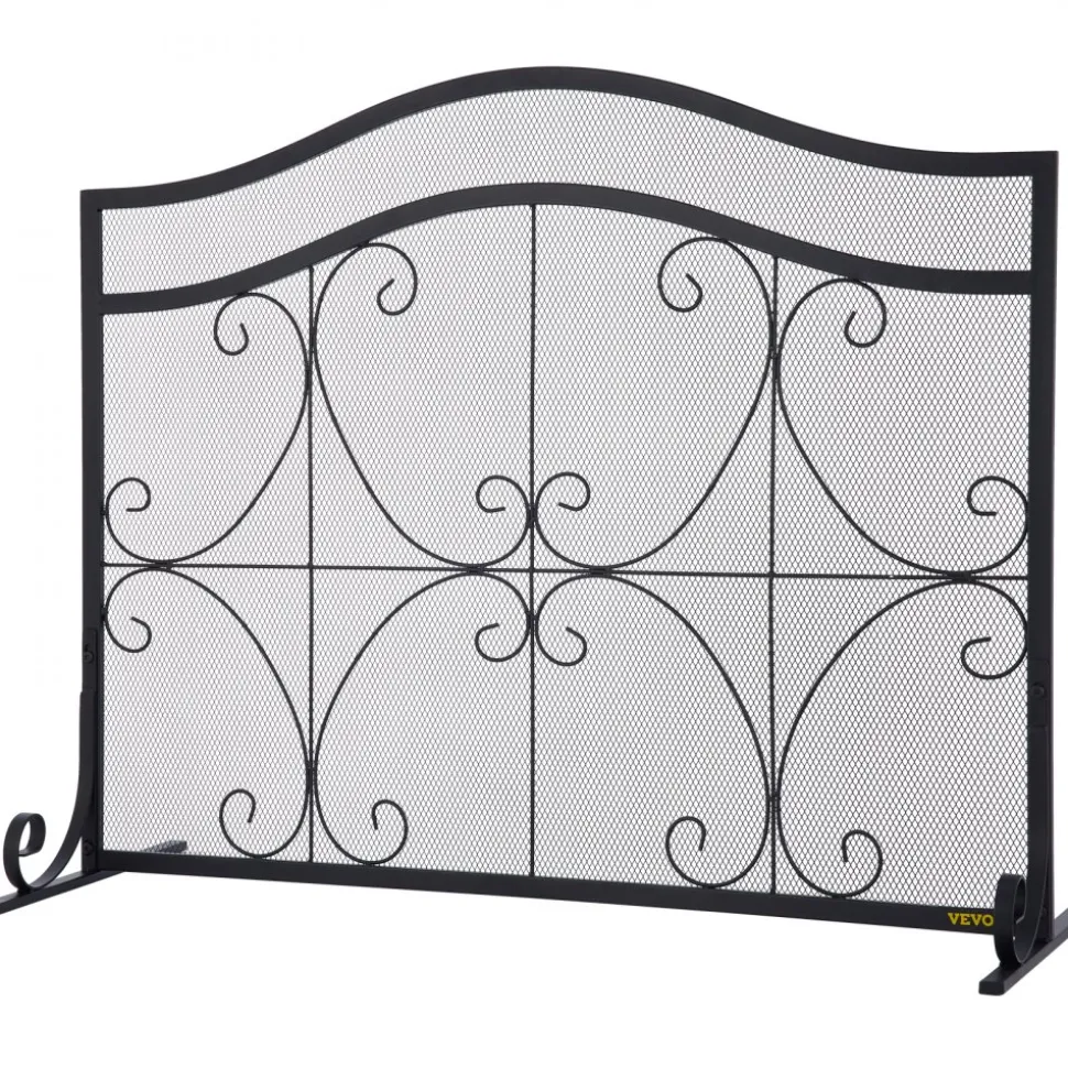 VEVOR Fireplace Screen, 38 x 26.5 Inch,Heavy Duty Iron Freestanding Spark Guard with Support, Metal Mesh Craft, Broom Tong Shovel Poker Included for Fireplace Decoration & Protection, Black