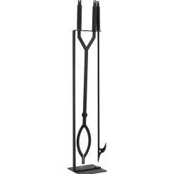 VEVOR Fireplace Tool Set, 3 PCS Fire Tool Set and Holder with Stand, Tongs, Fire Place Poker, Wrought Iron Fireplace Accessories for Campfire Backyard Bonfire Indoor/Outdoor, Black
