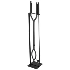 VEVOR Fireplace Tool Set, 5 PCS Fire Tool Set and Holder with Five-Prong Stand, Tongs, Ash Shovel, Brush, Fire Place Poker, Wrought Iron Fireplace Accessories for Indoor/Outdoor, Black & Brass