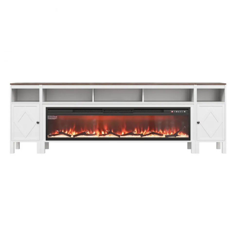 VEVOR Fireplace TV Stand, Farmhouse Fireplace TV Stand for TVs up to 100 inch, Farmhouse Entertainment Center with 60 inch Fireplace & Storage Drawers for Living Room Bedroom, Remote Control, White