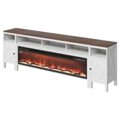 VEVOR Fireplace TV Stand, Farmhouse Fireplace TV Stand for TVs up to 100 inch, Farmhouse Entertainment Center with 60 inch Fireplace & Storage Drawers for Living Room Bedroom, Remote Control, White