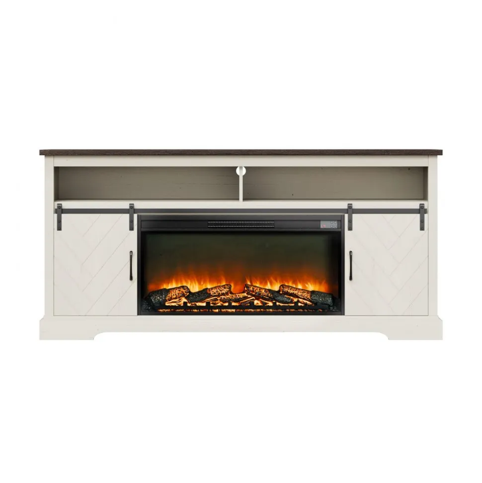 VEVOR Fireplace TV Stand, Farmhouse Fireplace TV Stand for TVs up to 80 inch, Farmhouse Entertainment Center with 36 inch Fireplace & LED Lights, Electric Fireplaces for Living Room Bedroom, White