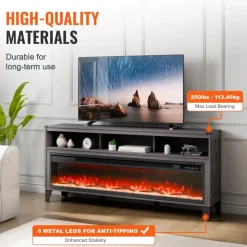 VEVOR 80" Fireplace TV Stand, Media Storage Corner with 60" Fireplace, Storage Drawers & Cabinets, Industrial Style TV Console Table with 20 Flames, Remote Control & Timer for Living Room, Black