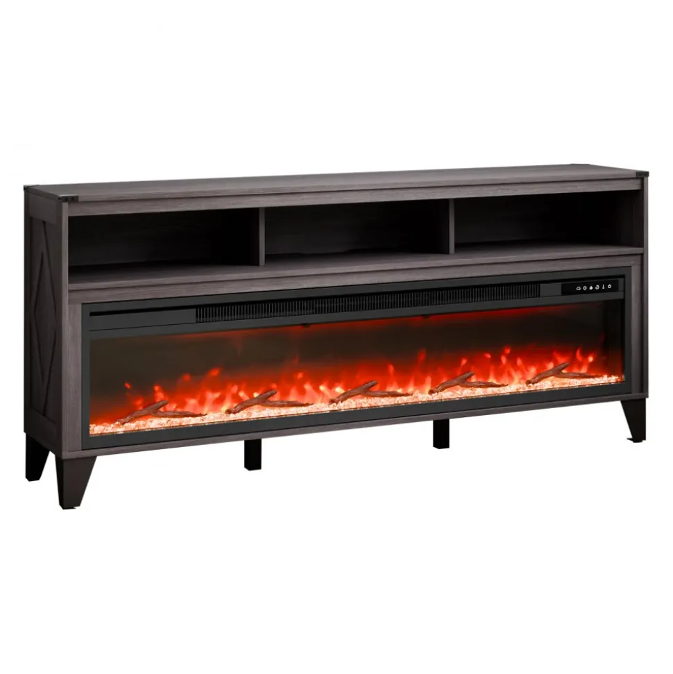 VEVOR 80" Fireplace TV Stand, Media Storage Corner with 60" Fireplace, Storage Drawers & Cabinets, Industrial Style TV Console Table with 20 Flames, Remote Control & Timer for Living Room, Black