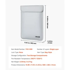 VEVOR Fireproof Document Bag, 2192 ℉ Heat Insulated Fireproof & Waterproof Bag with Smooth Zipper, Portable File Storage Organizer Home Office Travel Use, for Passports, Important Documents, Files
