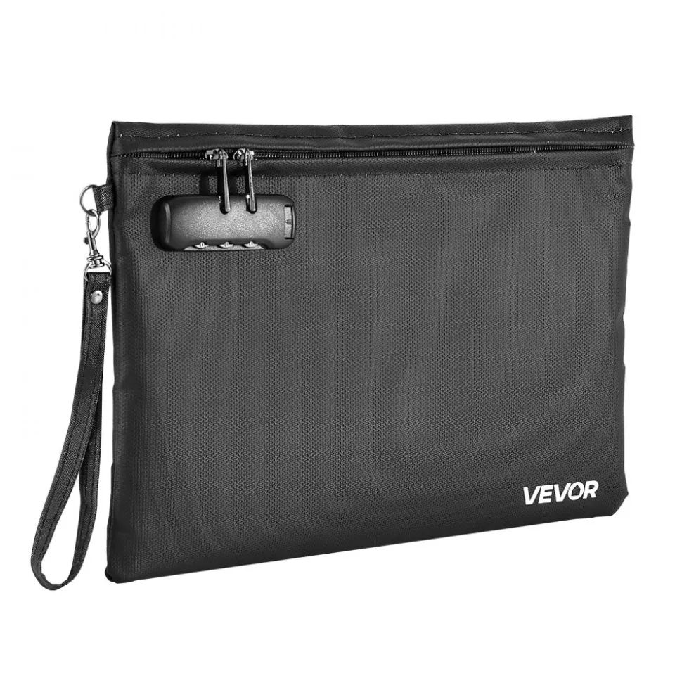 VEVOR Fireproof Document Bag, 1832 ℉ Heat Insulated Fireproof & Waterproof Bag with Lock, Portable File Storage Security Organizer Home Office Travel Use, for Passports, Important Documents & Files