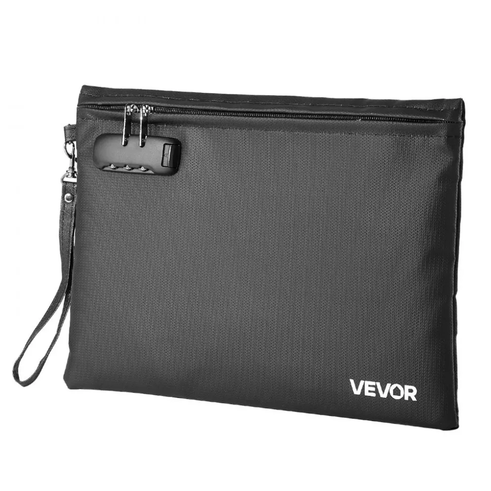 VEVOR Fireproof Document Bag, 1832 ℉ Heat Insulated Fireproof & Waterproof Bag with Lock, Portable File Storage Security Organizer Home Office Travel Use, for Passports, Important Documents & Files