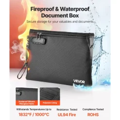 VEVOR Fireproof Document Bag, 1832 ℉ Heat Insulated Fireproof & Waterproof Bag with Lock, Portable File Storage Security Organizer Home Office Travel Use, for Passports, Important Documents & Files