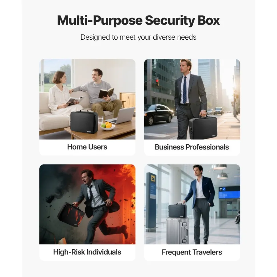 VEVOR Fireproof Document Box, 1832 ℉ Heat Insulated Fireproof & Waterproof Box with Lock, Portable Multi-Layer Home Office Travel File Storage Organizer, for Passports, Important Documents, Files