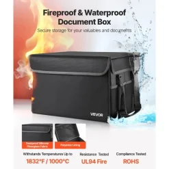 VEVOR Fireproof Document Box, 1832 ℉ Heat Insulated Fireproof & Waterproof Box, Space-Saving and Foldable Design, Portable Home Office Travel File Organizer, for Passports, Important Documents, Files