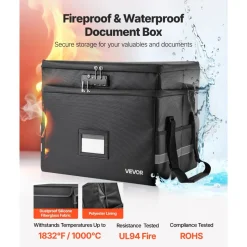 VEVOR Fireproof Document Box, 1832 ℉ Heat Insulated Fireproof & Waterproof Box with Lock, Portable Two-Layer File Storage Organizer Home Office Travel Use, for Passports, Important Documents, Files
