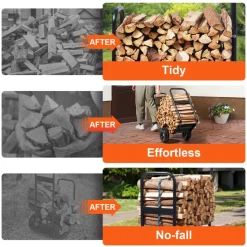 VEVOR Firewood Log Cart, 250 lbs Capacity, Outdoor and Indoor Wood Rack Storage Mover with PU Wheels & Waterproof Cloth, Heavy Duty Steel Dolly Hauler, Firewood Carrier for Fireplace, Fire Pit, Black