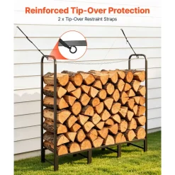 VEVOR Firewood Rack 4ft 1/4 Cord Heavy Duty Outdoor Wood Storage Holder, for Fireplace Patio Deck, 550 lbs Load Capacity, Carbon Steel Frame Fire Log Stacker Stand, Metal Wood Pile Organizer, Black