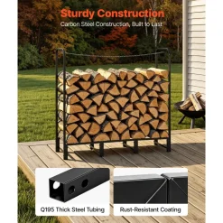 VEVOR Firewood Rack 4ft 1/4 Cord Heavy Duty Outdoor Wood Storage Holder, for Fireplace Patio Deck, 550 lbs Load Capacity, Carbon Steel Frame Fire Log Stacker Stand, Metal Wood Pile Organizer, Black