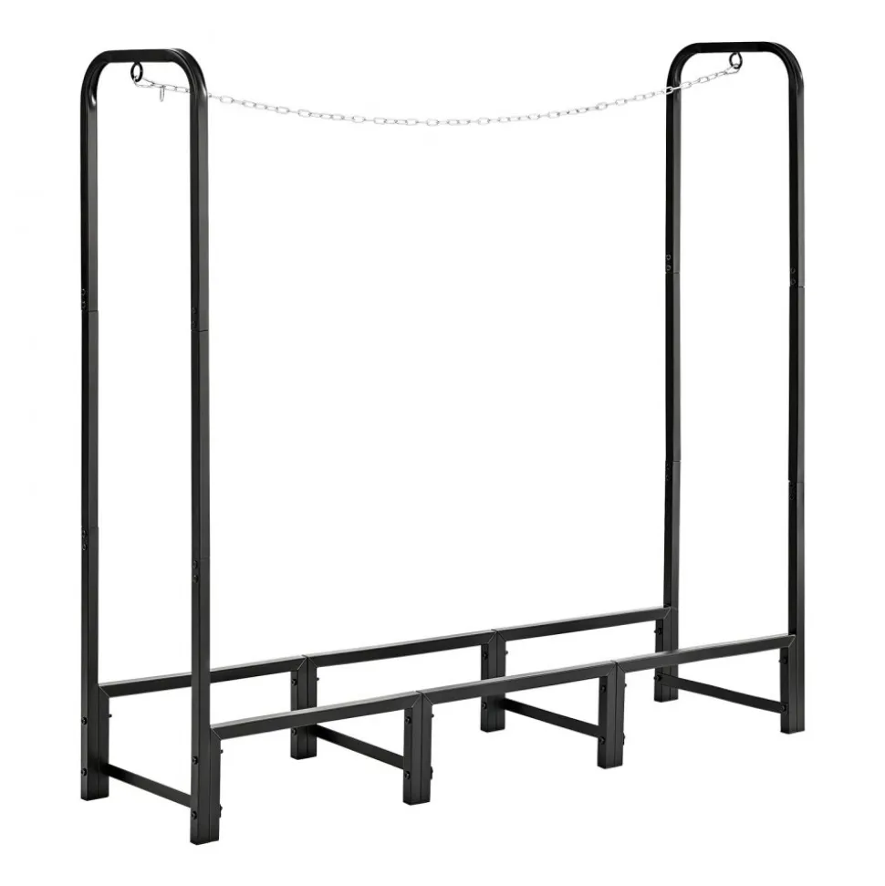 VEVOR Firewood Rack 4ft 1/4 Cord Heavy Duty Outdoor Wood Storage Holder, for Fireplace Patio Deck, 550 lbs Load Capacity, Carbon Steel Frame Fire Log Stacker Stand, Metal Wood Pile Organizer, Black