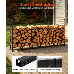 VEVOR Firewood Rack 8ft 1/2 Cord Heavy Duty Outdoor Wood Storage Holder, for Fireplace Patio Deck, 1100 lbs Load Capacity, Carbon Steel Frame Fire Log Stacker Stand, Metal Wood Pile Organizer, Black