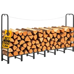 VEVOR Firewood Rack 8ft 1/2 Cord Heavy Duty Outdoor Wood Storage Holder, for Fireplace Patio Deck, 1100 lbs Load Capacity, Carbon Steel Frame Fire Log Stacker Stand, Metal Wood Pile Organizer, Black
