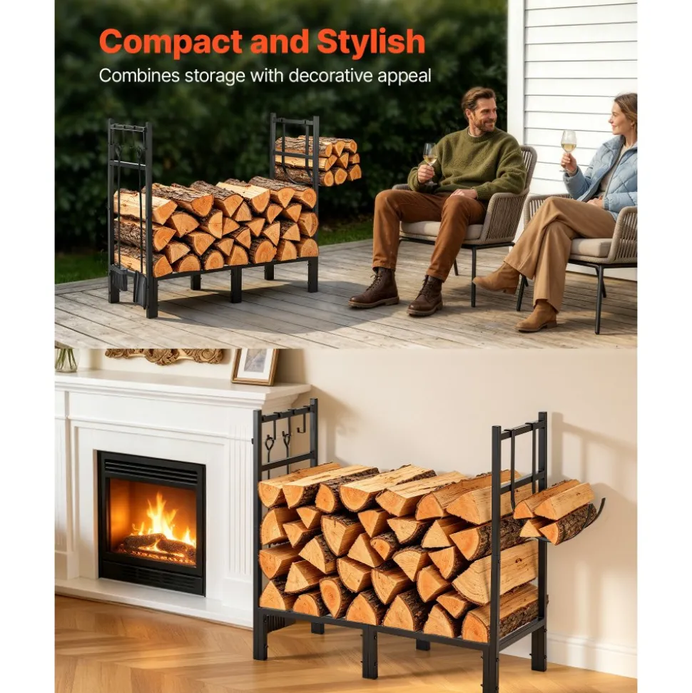 VEVOR Firewood Rack 32.68 Inch Heavy Duty Indoor Fire Wood Storage Holder, for Fireplace Patio Deck, 550 lbs Load Capacity, Stacker Stand with Log Carrier Bag, Metal Wood Pile Organizer Tool, Black